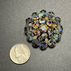 Vintage Aurora Borealis Rhinestone Rainbow Dome Statement Broach Pin
